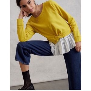 Anthropologie Lea & Viola chartreuse yellow twist shirt top pleated size small